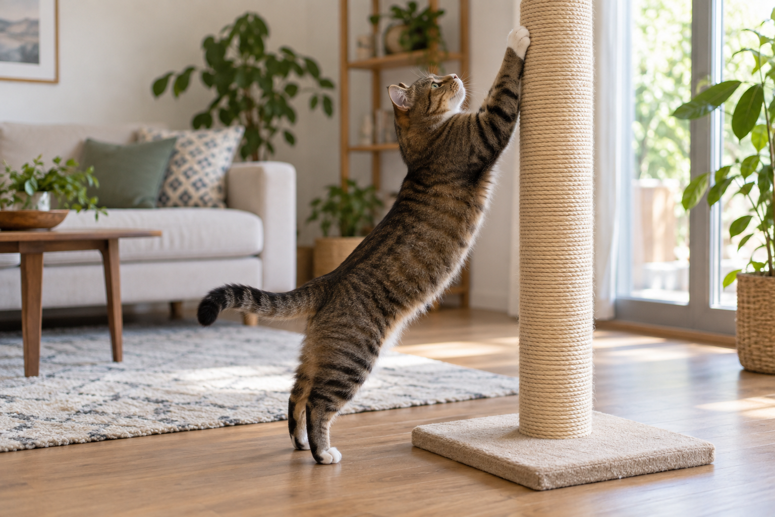 El tamaño importa: altura, base y superficie de un rascador para gatos — imagen ilustrativa